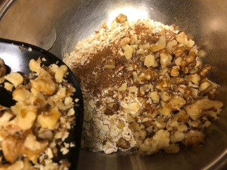 adding nuts to strudel ingredients