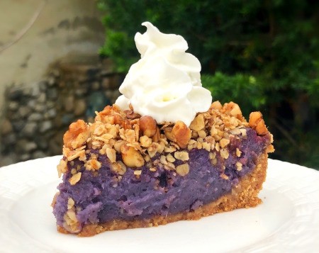 whipped cream on piece of Purple Sweet Potato Pie