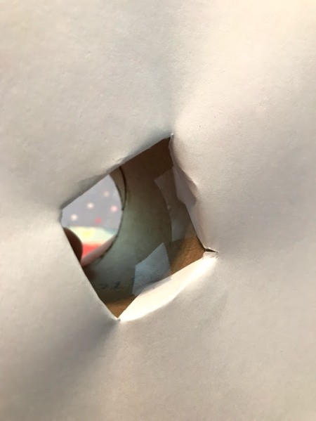 Cardboard Box Play Camera - place the TP roll on the outside and fold the cut edges into the roll