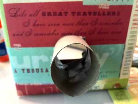 Cardboard Box Play Camera - front before addition of the bottle cap