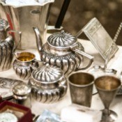 A collection of antique silver dishes.