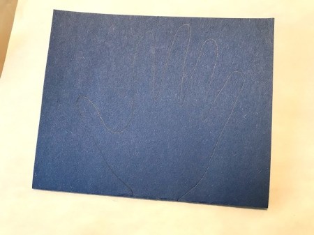 Handprint Monster Happy Birthday Card - traced hand on blue paper