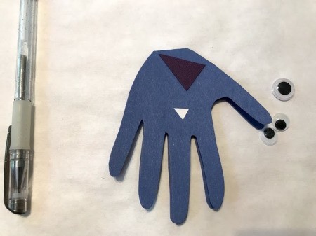 Handprint Monster Happy Birthday Card - two triangles and  three googly eyes