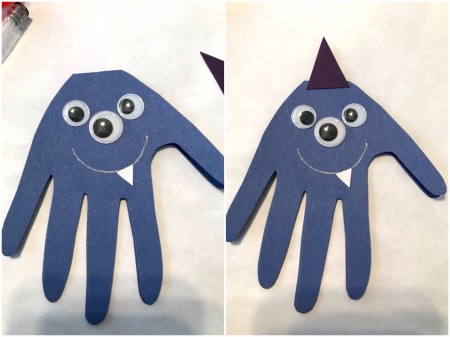 Handprint Monster Happy Birthday Card - glue tooth in place and add hat