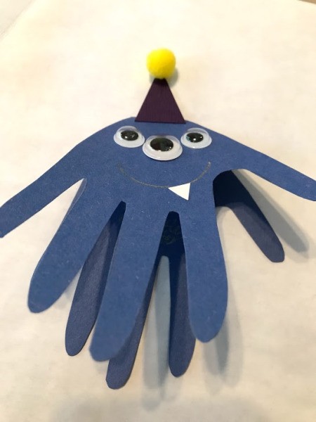 Handprint Monster Happy Birthday Card - finished card ready for a message to be written inside