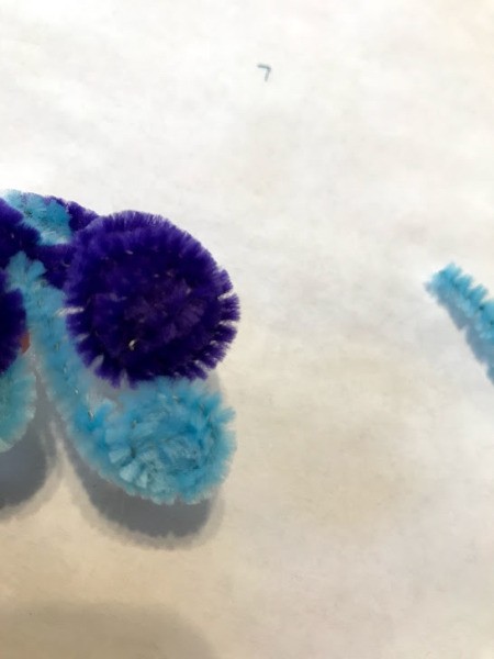Pipe Cleaner Butterfly Ring - blue pieces rolled and snipped