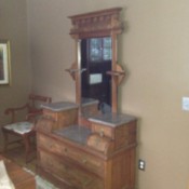 Determining the Value of My Antique Dresser - walnut dresser with tall mirror and marble surfaces
