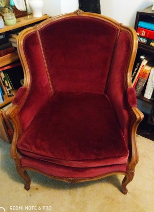 Identifying the Style of an Antique Chair - red upholstered wood trimmed chair