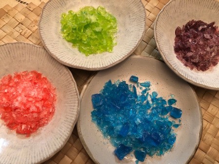 Making Rainbow Lollipops - place each color in its own bowl