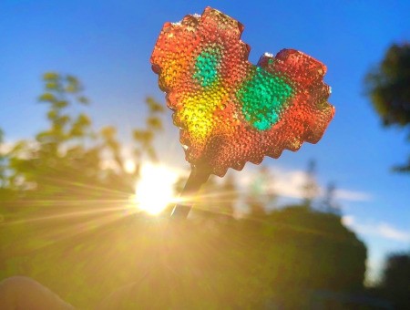 Making Rainbow Lollipops - holding one up to the light