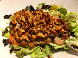 Orange Honey Walnut Salmon on salad