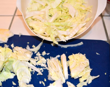 chopping cabbage
