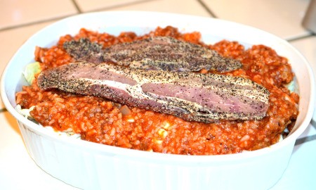 pepped bacon on top of casserole