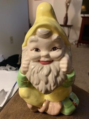 Identifying a Vintage Elf or Gnome Figurine - bearded figurine with yellow cap and green shirt