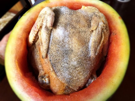 seasoning Chicken in Watermelon