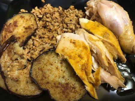 cooked Chicken with rice & eggplant