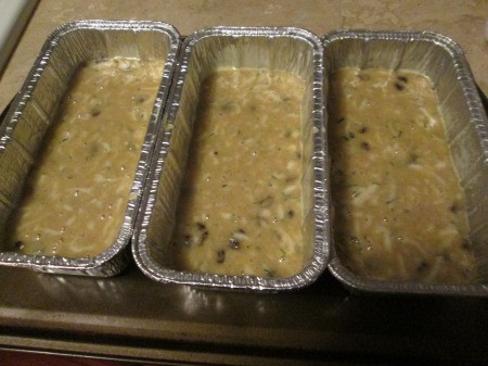 Sour Cream Zucchini Bread batter in pans