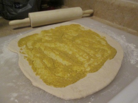 mustard spread on dough