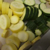 Blanching Veggies - slices of zucchini and yellow squash