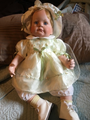 Identifying a Porcelain Doll - baby doll with bonnet and hightop baby shoes