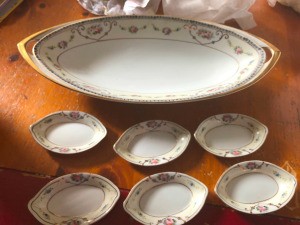 Value of Noritake Celery and Salt China - oval larger platter and 6 smaller similarly shaped dishes