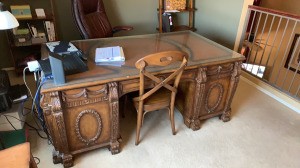 Identifying an Antique Desk - ornate wooden desk with leather top