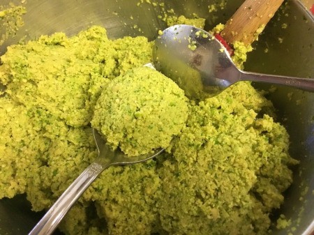 spooning Falafel into flattened balls