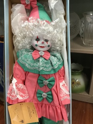Value of a Betty Jane Carter  Porcelain Doll - clown doll in the box
