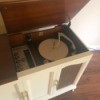 Identifying a Vintage Stereo Console - view of turntable inside a white stereo console