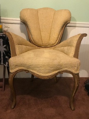 Identifying Antique Chairs - interesting wood trim upholstered chair