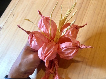 Making Tissue Paper Puffy Flowers - place the flowers around the pistils with the openings up