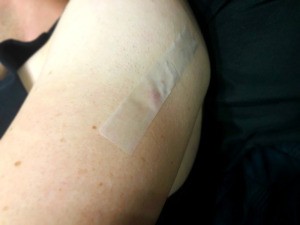 Tape placed on a mosquito bite.