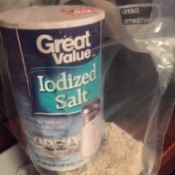 Salt stored in a plastic bag with rice.
