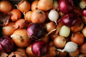 A collection of different onions.