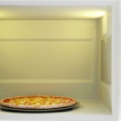 A pizza in the microwave.