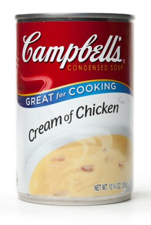 A can of Campbell's Cream of Chicken soup.