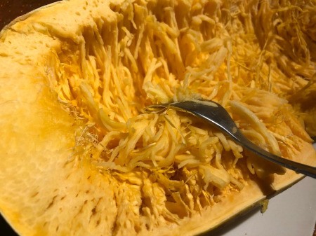scrapping cooked Spaghetti Squash with fork