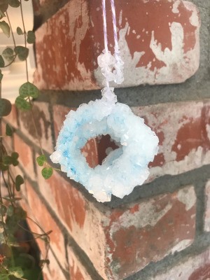 Growing Borax Crystals - hanging crystalline circular shape