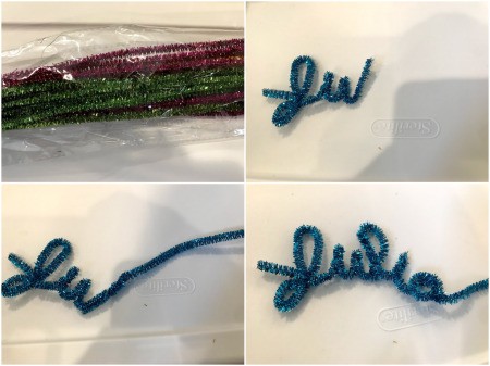 Growing Borax Crystals - child's name made with pipe cleaner