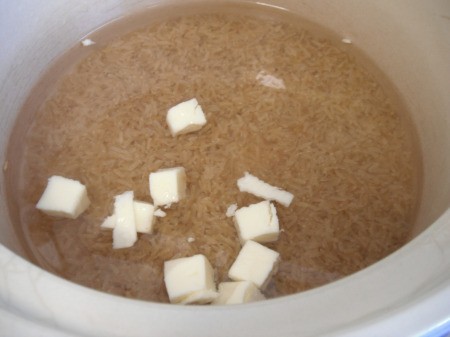 rice, water, salt & water in crock pot