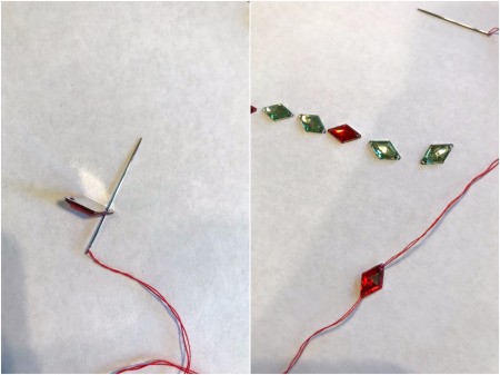 Kid Safe Acrylic Gem Necklace - thread gems, leaving a bit of thread at each end to attach elastic