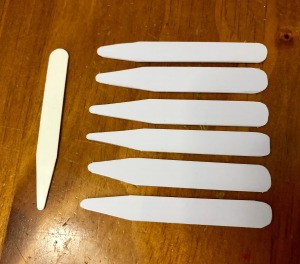 DIY Shirt Collar Stays from Magnetic Hotel Keys  - sample stay and 6 new ones for keycard