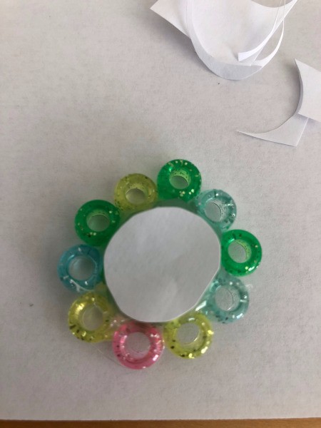 Bead Flower Decor for Garden - circle of paper glued to back