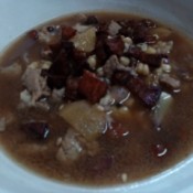 Corn Soup with Pork Crackling in bowl