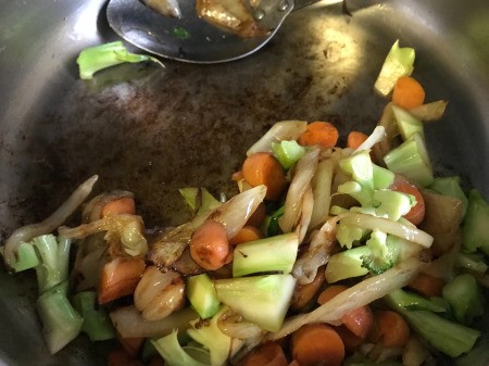 broccoli stems added to pan