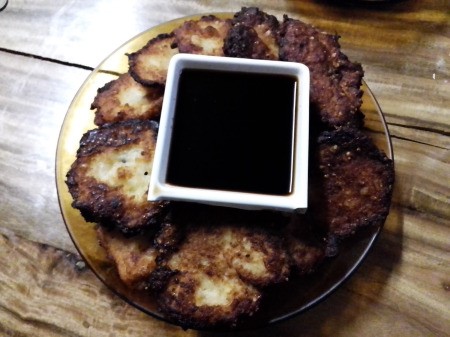 Savory Corn Patties with dipping sauce