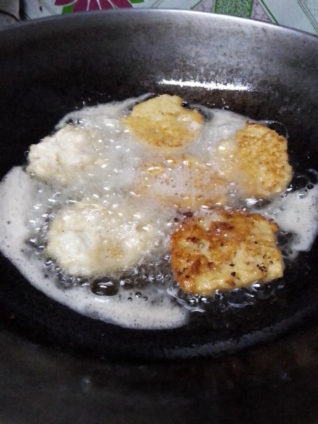 flattened batter in pan