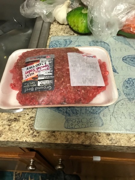 A package of ground beef.