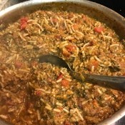A pan of cooked ground beef filling.