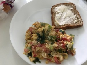 Scrambled Eggs & bread on plate